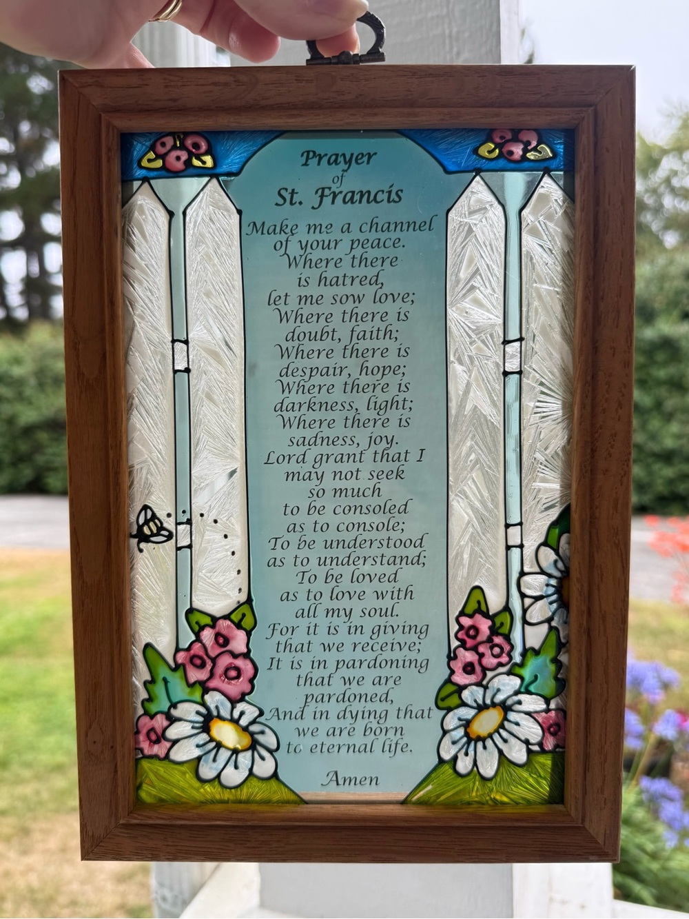 Vintage St Francis Of Assisi Peace Prayer Framed Stained Glass Art Suncatcher